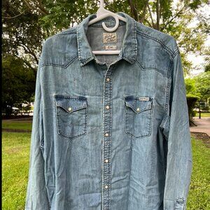 Lucky Brand Denim Utility Shirt, Men's Large, 100% Cotton RN80318